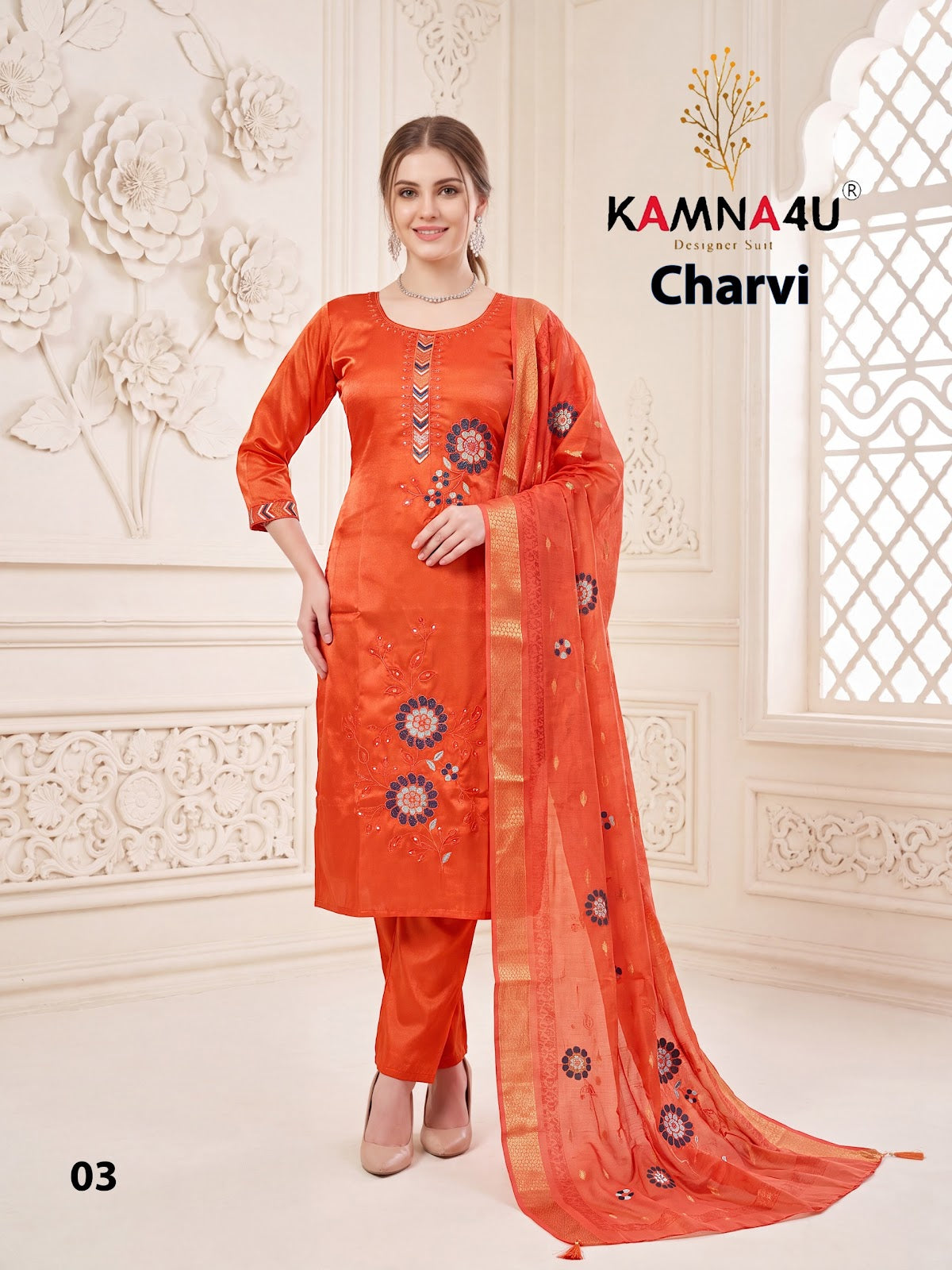 Charvi Kamna4U Roman Readymade Pant Style Suits Exporter Gujarat