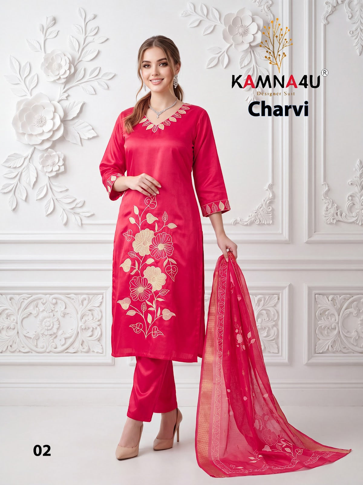 Charvi Kamna4U Roman Readymade Pant Style Suits Exporter Gujarat