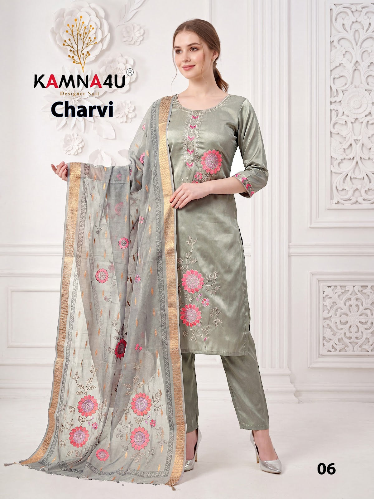 Charvi Kamna4U Roman Readymade Pant Style Suits Exporter Gujarat