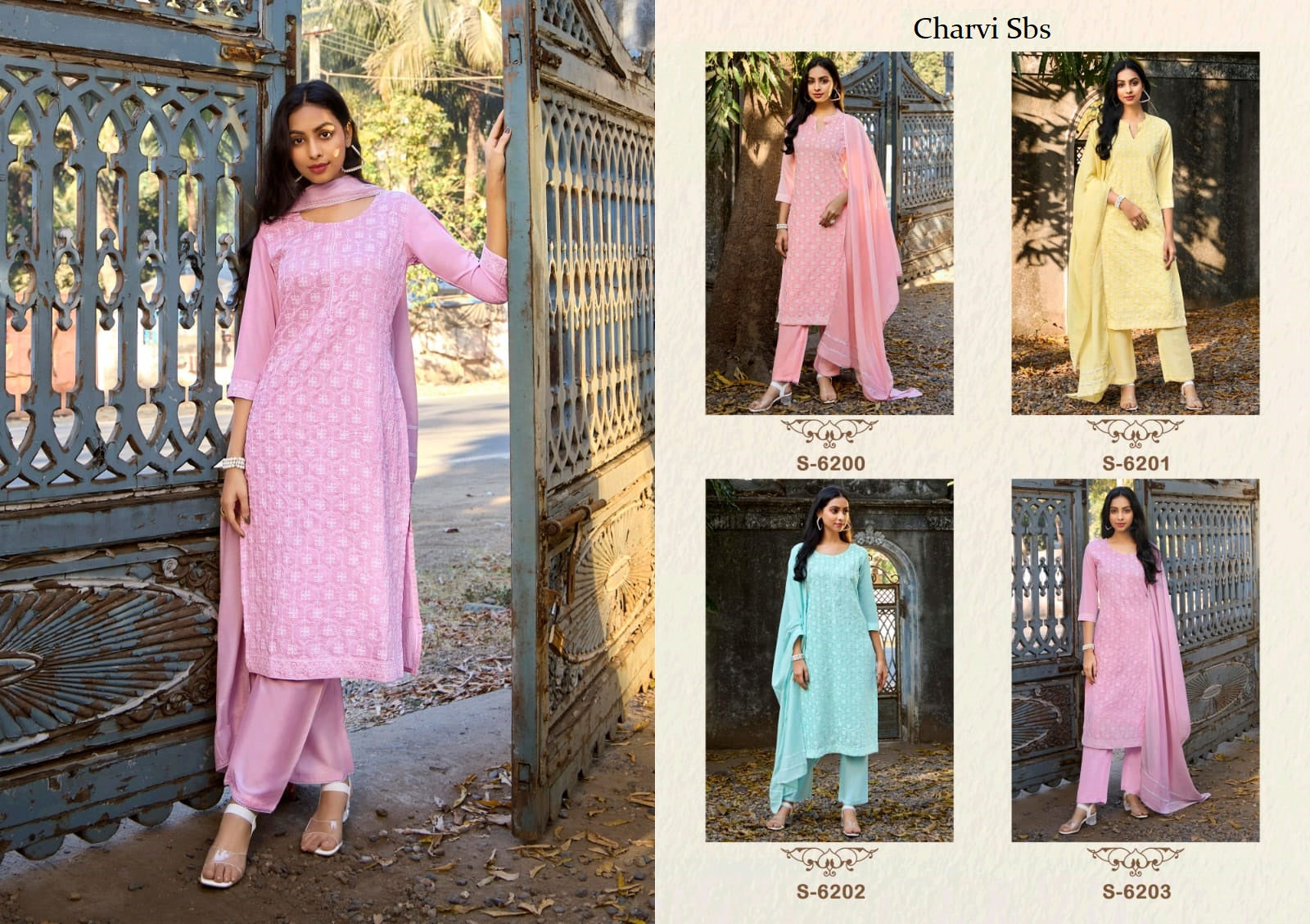 Charvi Sbs Poly Readymade Pant Style Suits Wholesale Price