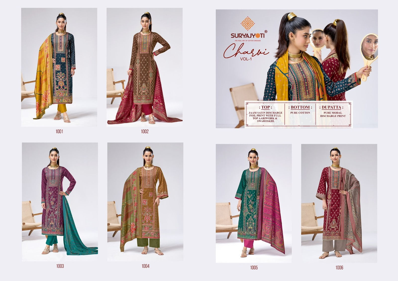 Charvi Vol 1 Suryajyoti Jaam Satin Karachi Salwar Suits Exporter Gujarat