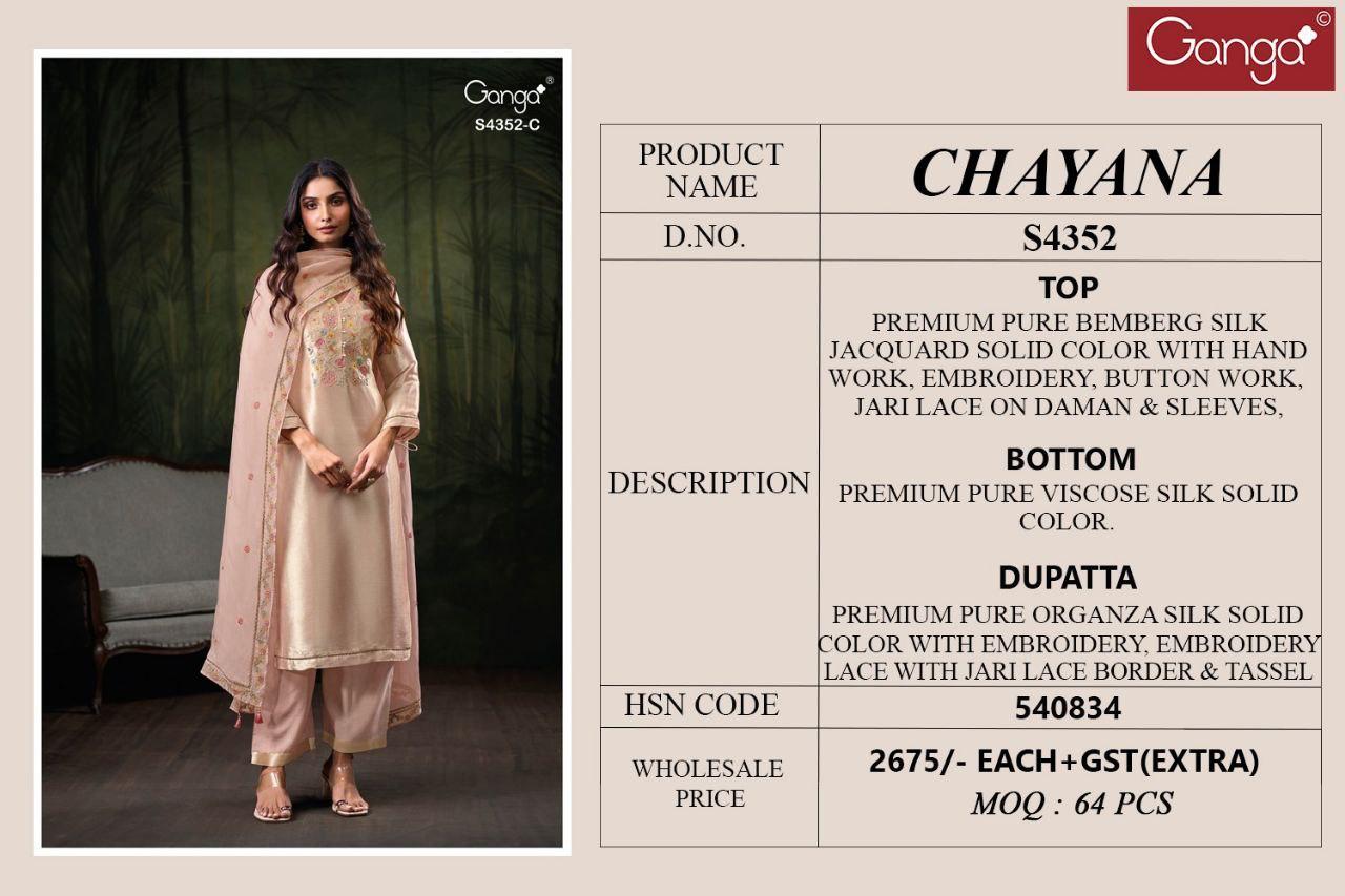 Chayana 4352 Ganga Bemberg Silk Plazzo Style Suits Wholesale