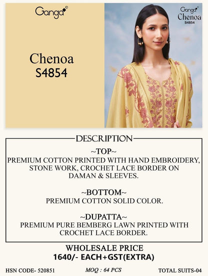 Chenoa 4854 Ganga Cotton Plazzo Style Suits Supplier India