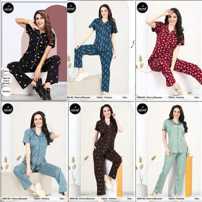 Cherry Blossom Cozybee Biowash Collar Night Suits Wholesaler Gujarat