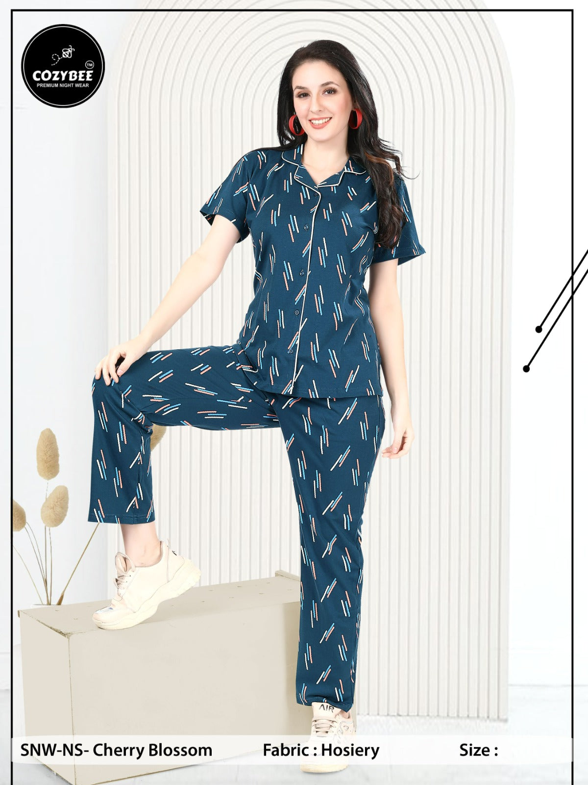 Cherry Blossom Cozybee Biowash Collar Night Suits Wholesaler Gujarat