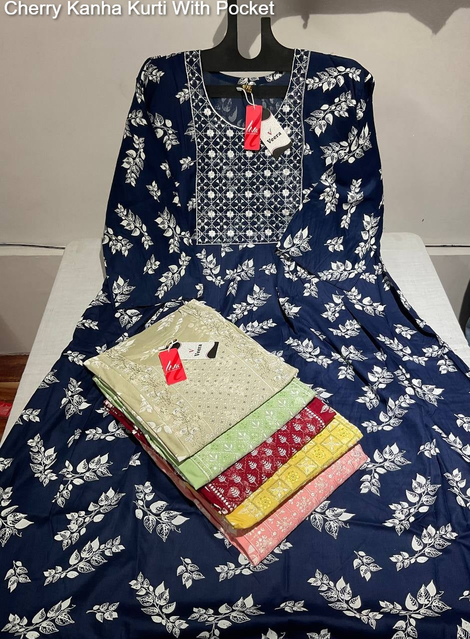 Cherry Kanha Heavy Reyon Kurti With Pocket Exporter Ahmedabad