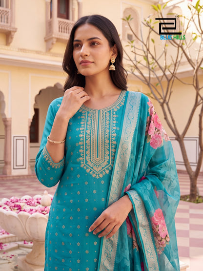 Cherry Plus Size Blue Hills Chanderi Readymade Pant Style Suits Exporter India