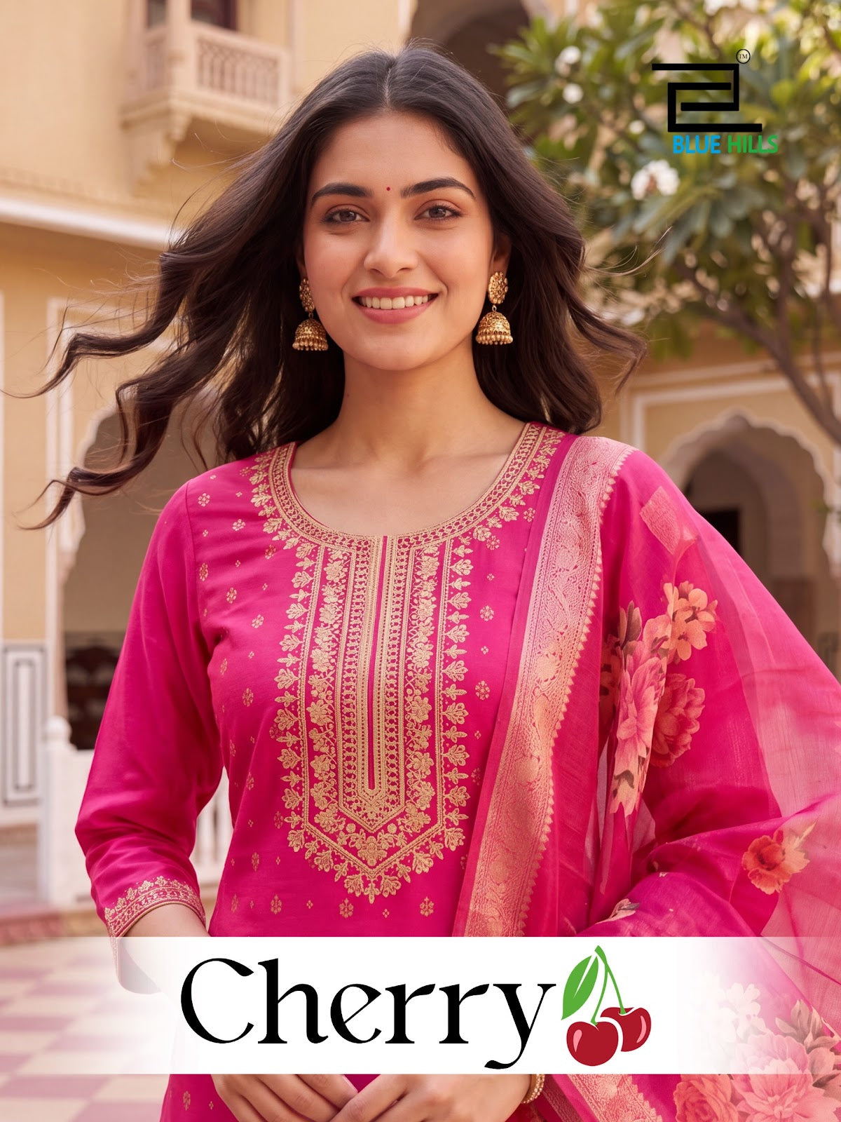 Cherry Plus Size Blue Hills Chanderi Readymade Pant Style Suits Exporter India