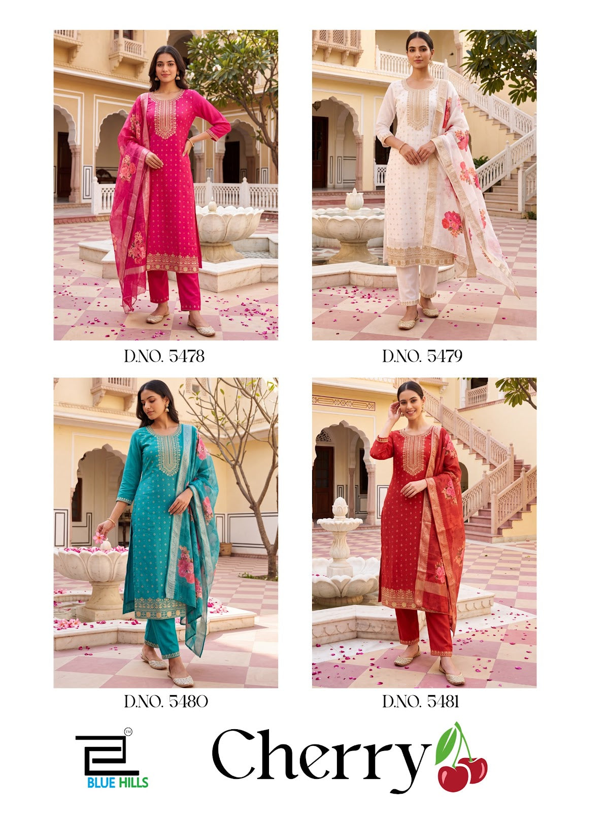 Cherry Plus Size Blue Hills Chanderi Readymade Pant Style Suits Exporter India