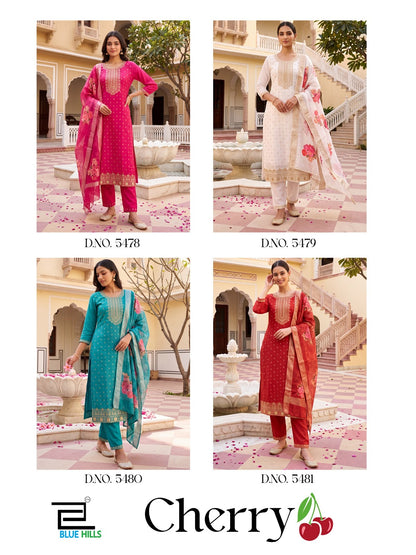 Cherry Plus Size Blue Hills Chanderi Readymade Pant Style Suits Exporter India