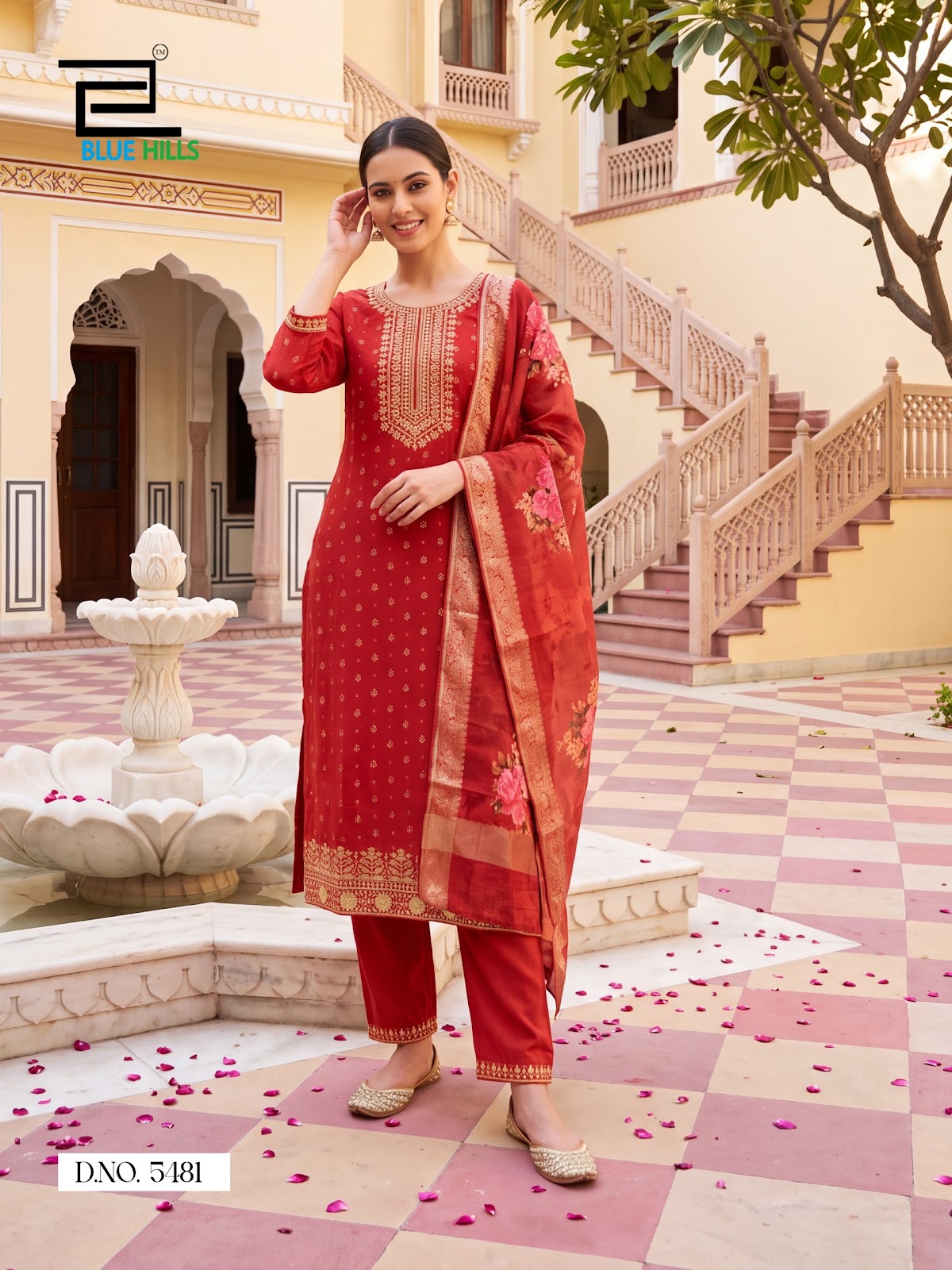 Cherry Plus Size Blue Hills Chanderi Readymade Pant Style Suits Exporter India