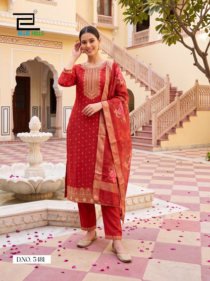 Cherry Plus Size Blue Hills Chanderi Readymade Pant Style Suits Exporter India