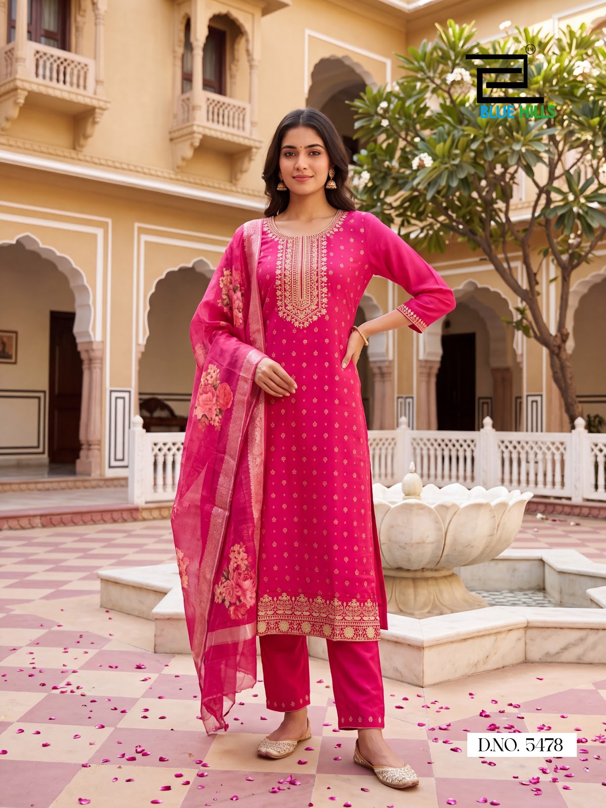 Cherry Plus Size Blue Hills Chanderi Readymade Pant Style Suits Exporter India