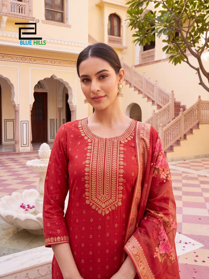 Cherry Plus Size Blue Hills Chanderi Readymade Pant Style Suits Exporter India