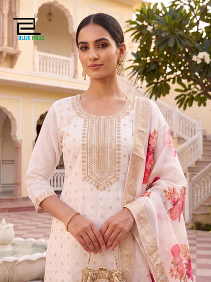 Cherry Plus Size Blue Hills Chanderi Readymade Pant Style Suits Exporter India