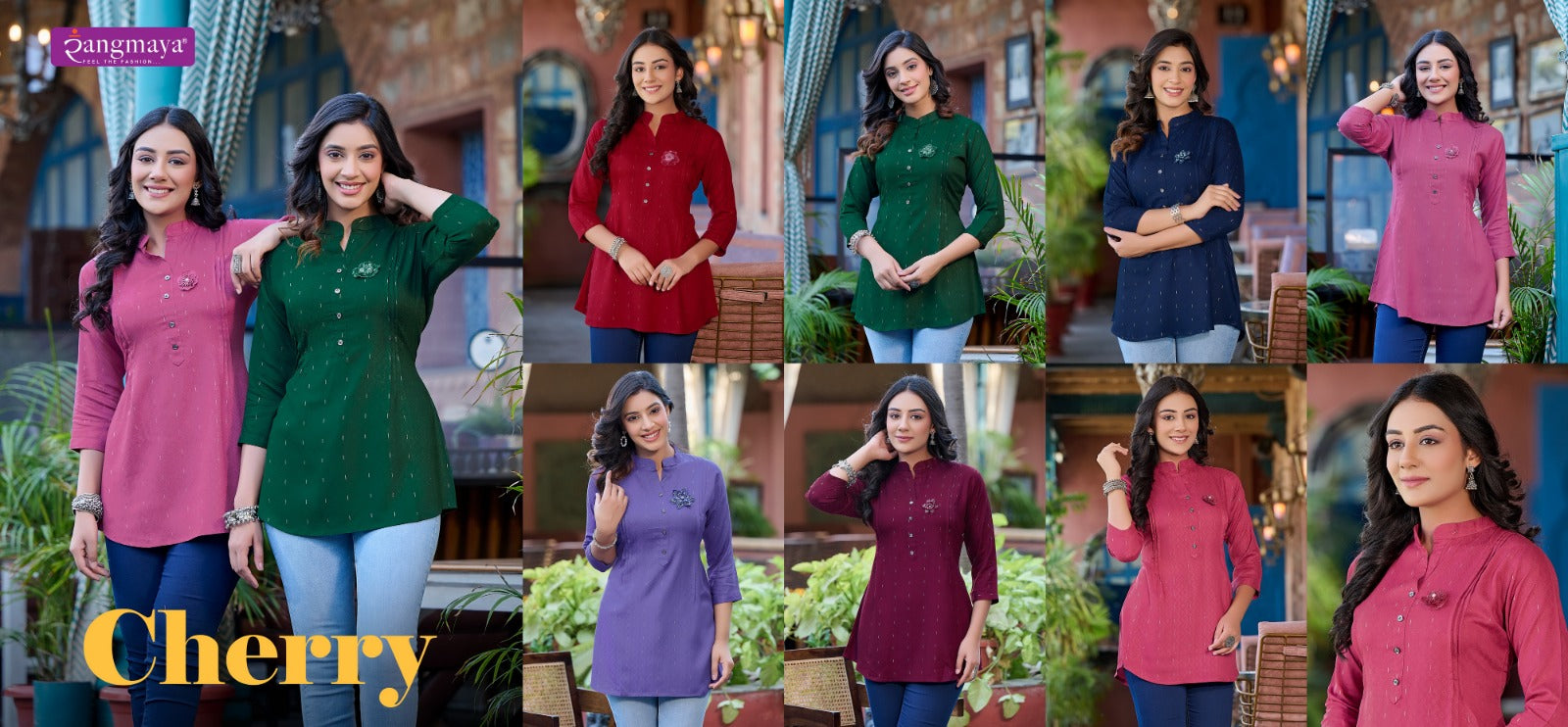 Cherry Rangmaya Rayon Dobby Stylish Short Tops Manufacturer