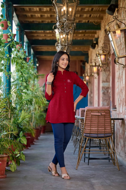 Cherry Rangmaya Rayon Dobby Stylish Short Tops Manufacturer