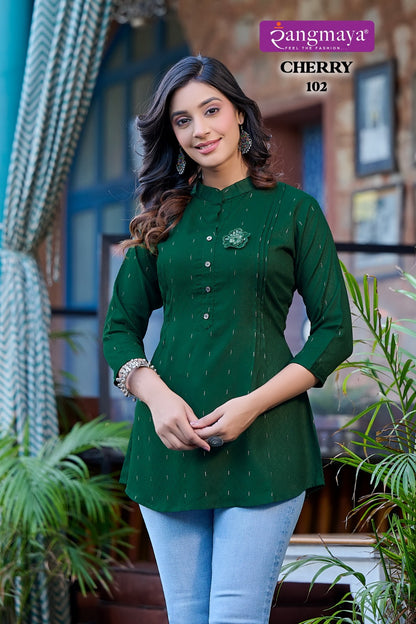 Cherry Rangmaya Rayon Dobby Stylish Short Tops Manufacturer
