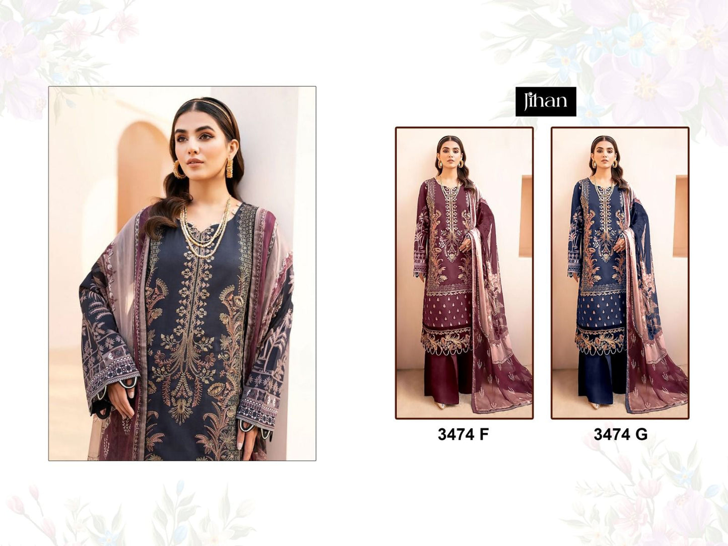 Chevron Luxury Lawn Collection 3374 Jihan Pure Lawn Pakistani Salwar Suits Supplier Ahmedabad