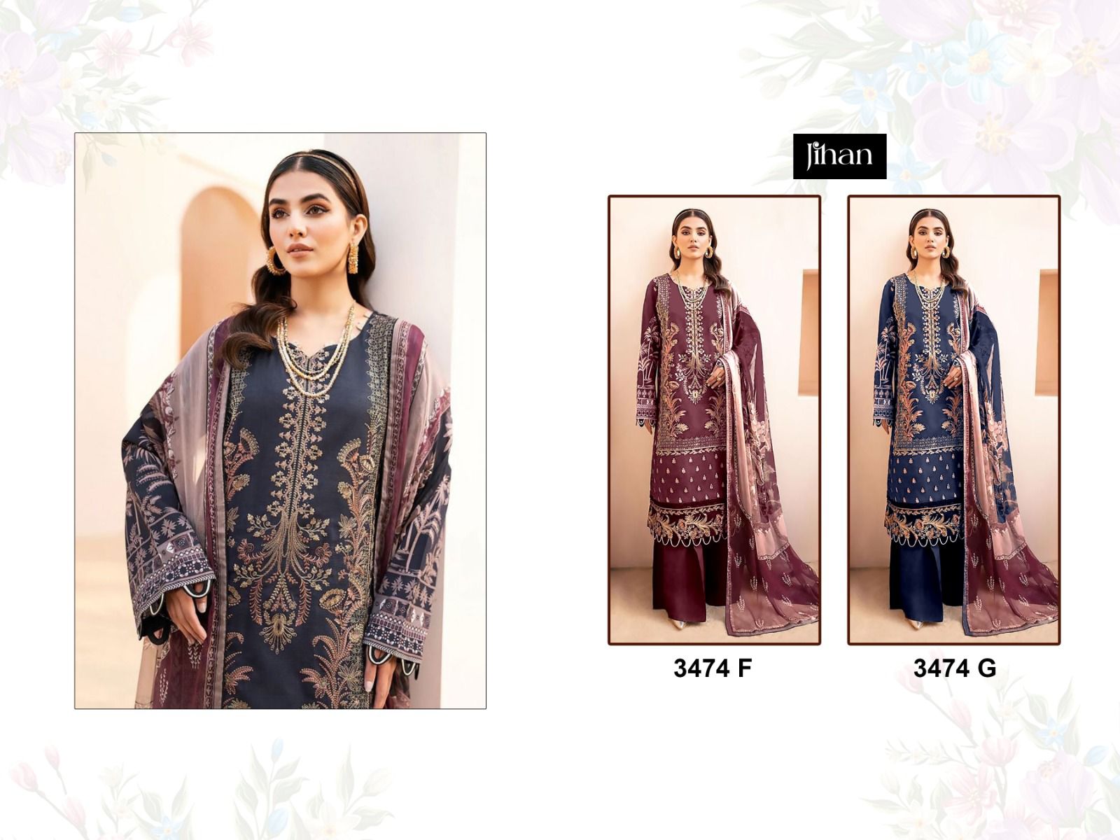 Chevron Luxury Lawn Collection 3374 Jihan Pure Lawn Pakistani Salwar Suits Supplier Ahmedabad