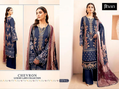 Chevron Luxury Lawn Collection 3374 Jihan Pure Lawn Pakistani Salwar Suits Supplier Ahmedabad