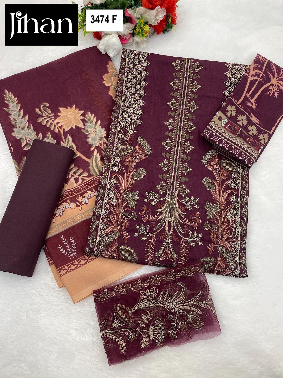 Chevron Luxury Lawn Collection 3374 Jihan Pure Lawn Pakistani Salwar Suits Supplier Ahmedabad