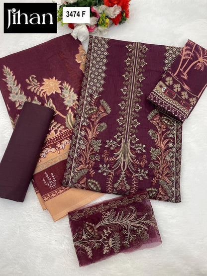 Chevron Luxury Lawn Collection 3374 Jihan Pure Lawn Pakistani Salwar Suits Supplier Ahmedabad