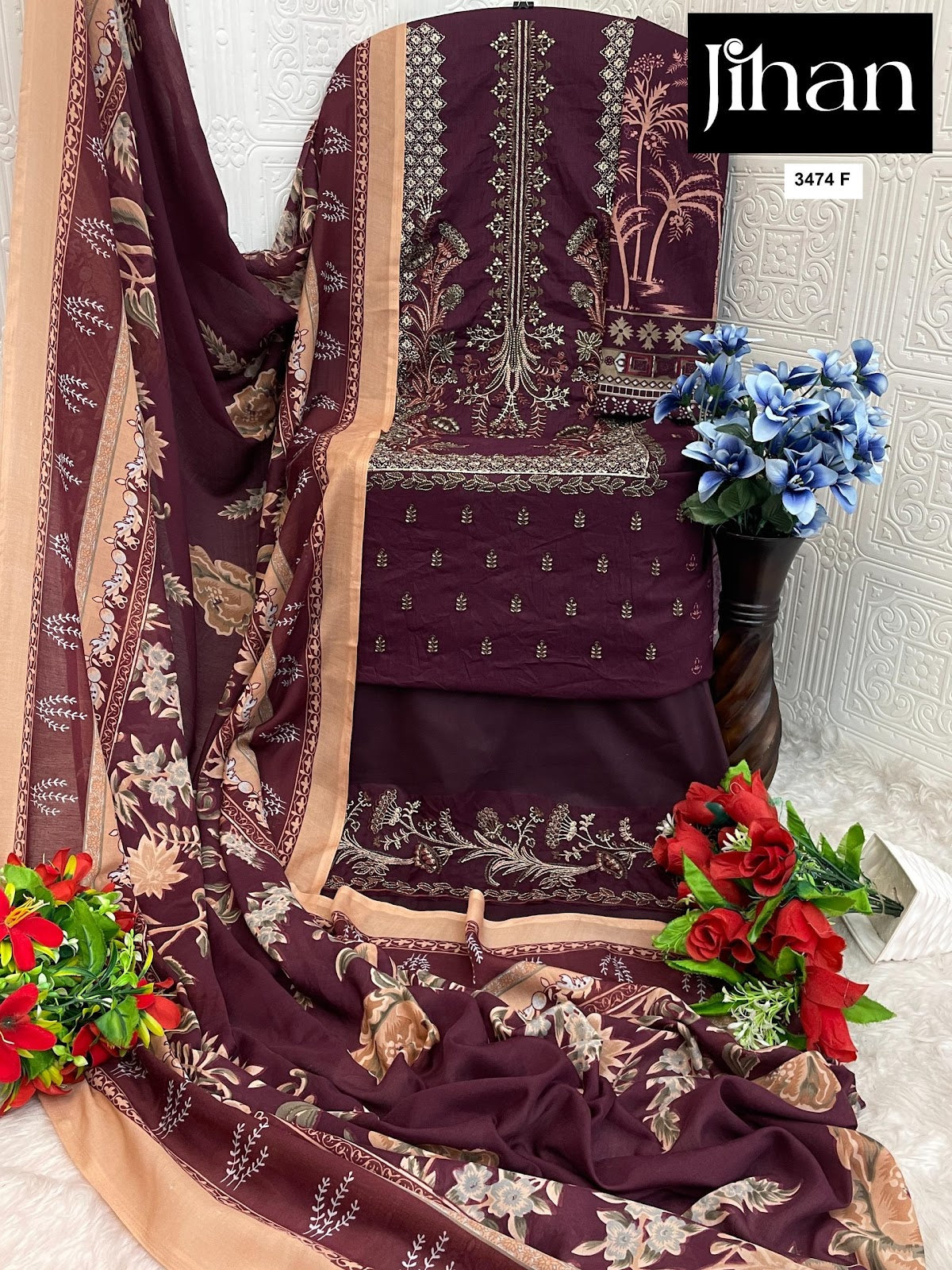 Chevron Luxury Lawn Collection 3374 Jihan Pure Lawn Pakistani Salwar Suits Supplier Ahmedabad