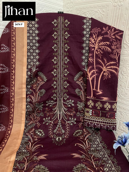 Chevron Luxury Lawn Collection 3374 Jihan Pure Lawn Pakistani Salwar Suits Supplier Ahmedabad