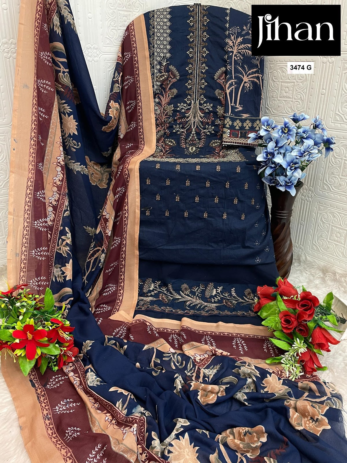 Chevron Luxury Lawn Collection 3374 Jihan Pure Lawn Pakistani Salwar Suits Supplier Ahmedabad