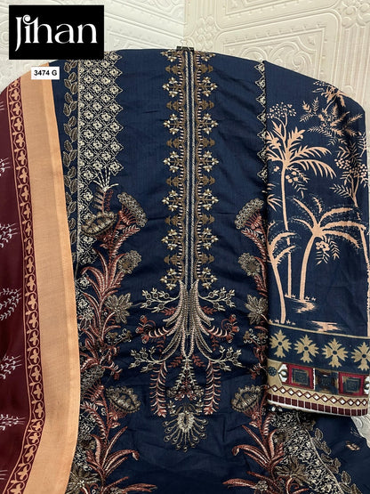 Chevron Luxury Lawn Collection 3374 Jihan Pure Lawn Pakistani Salwar Suits Supplier Ahmedabad