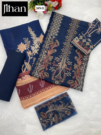 Chevron Luxury Lawn Collection 3374 Jihan Pure Lawn Pakistani Salwar Suits Supplier Ahmedabad