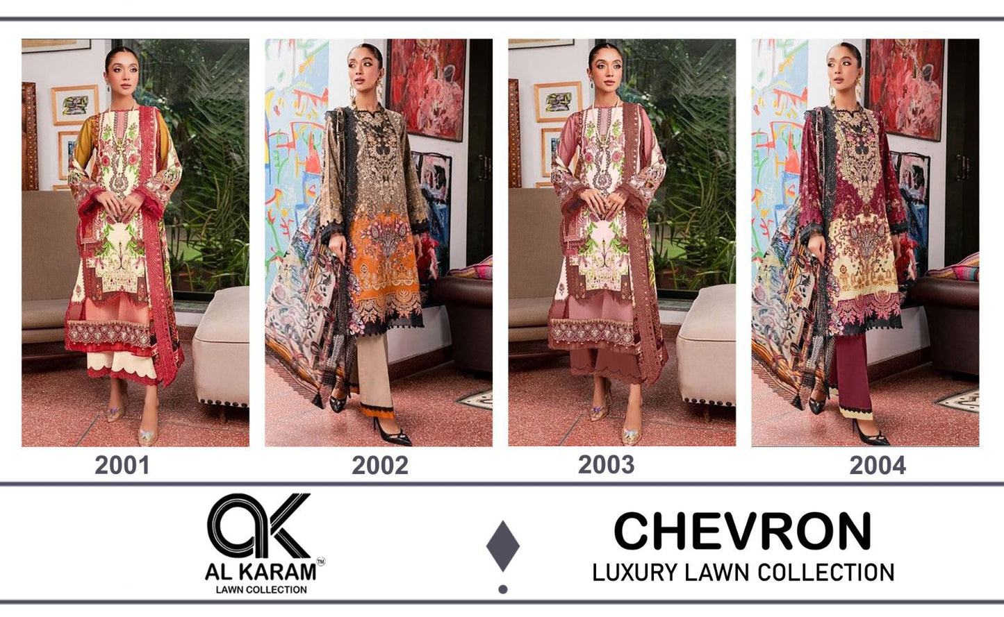 Chevron Luxury Lawn Collection Al Karam Cotton Pakistani Patch Work Suits Manufacturer Ahmedabad