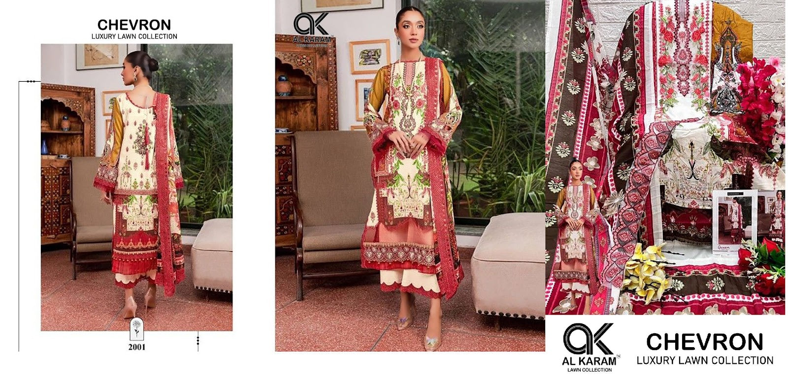 Chevron Luxury Lawn Collection Al Karam Cotton Pakistani Patch Work Suits Manufacturer Ahmedabad