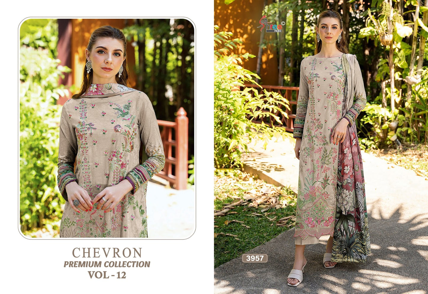 Chevron Premium Collection Vol 12 Shree Fabs Pure Cotton Karachi Salwar Suits Exporter Ahmedabad