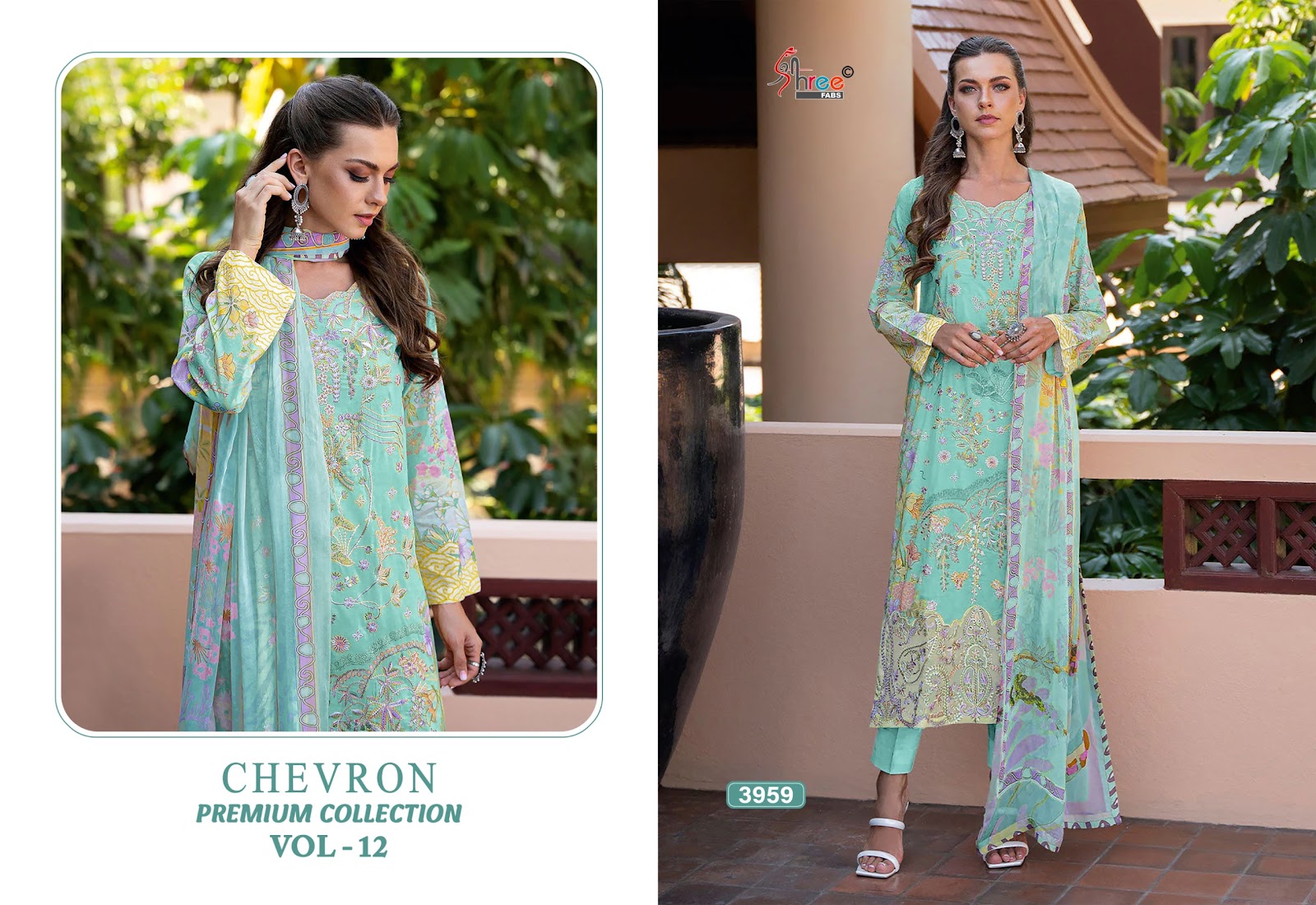Chevron Premium Collection Vol 12 Shree Fabs Pure Cotton Karachi Salwar Suits Exporter Ahmedabad