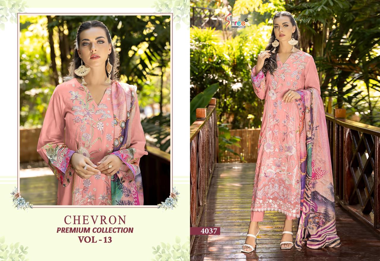 Chevron Premium Collection Vol 13 Shree Fabs Pure Cotton Pakistani Patch Work Suits Manufacturer