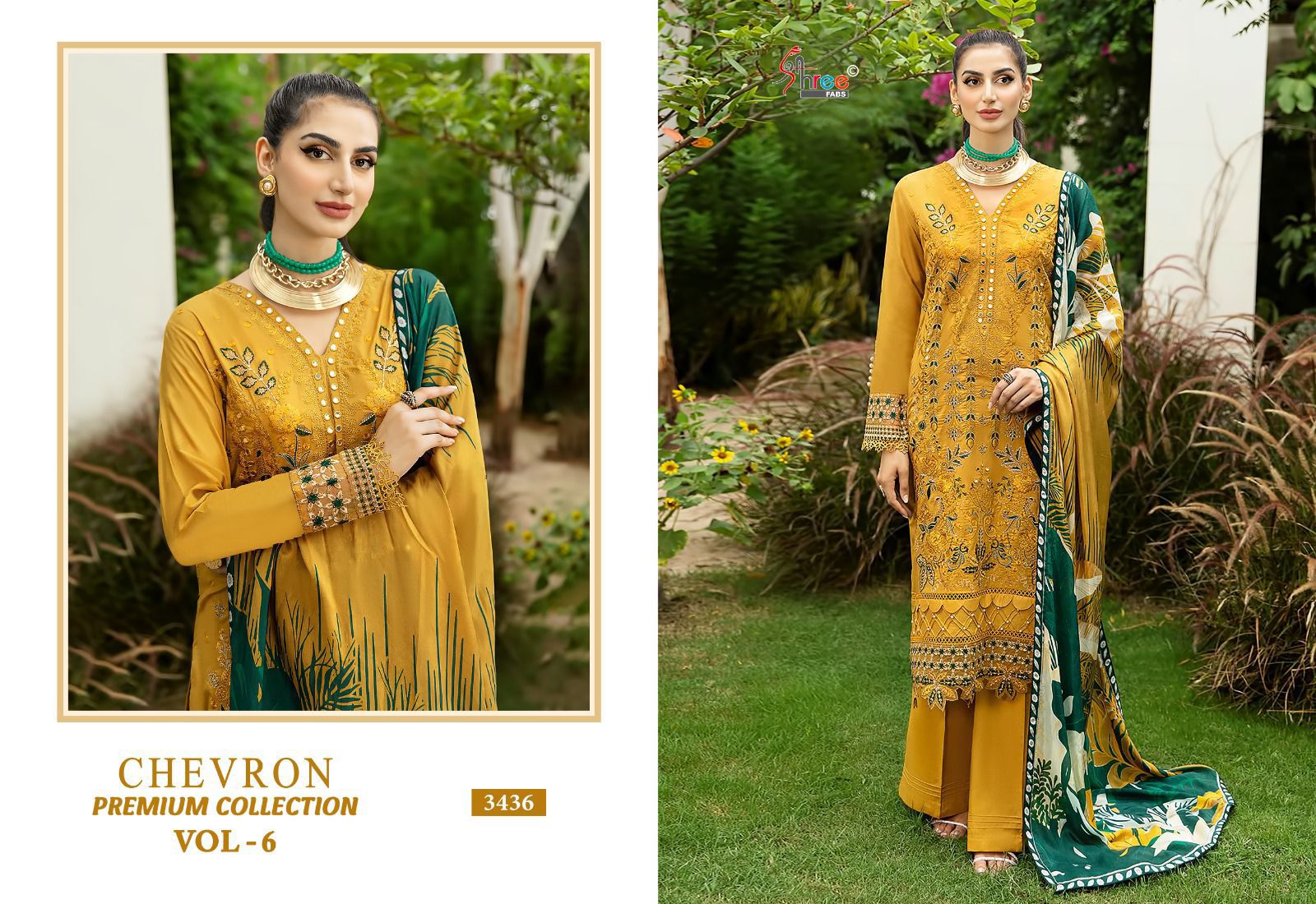 Chevron Premium Collection Vol 6 Shree Fabs Reyon Pakistani Patch Work Suits