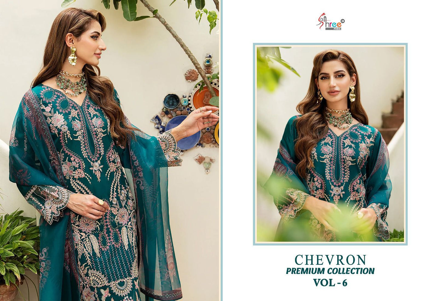 Chevron Premium Collection Vol 6 Shree Fabs Reyon Pakistani Patch Work Suits