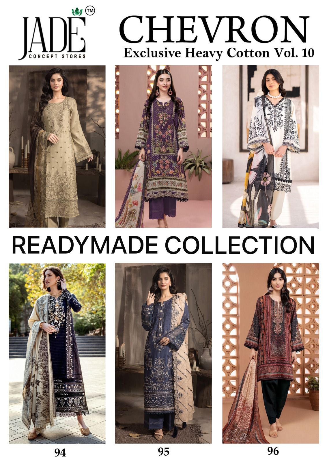 Chevron Vol 10 Exclusive Heavy Cotton Jade Karachi Readymade Suits Exporter