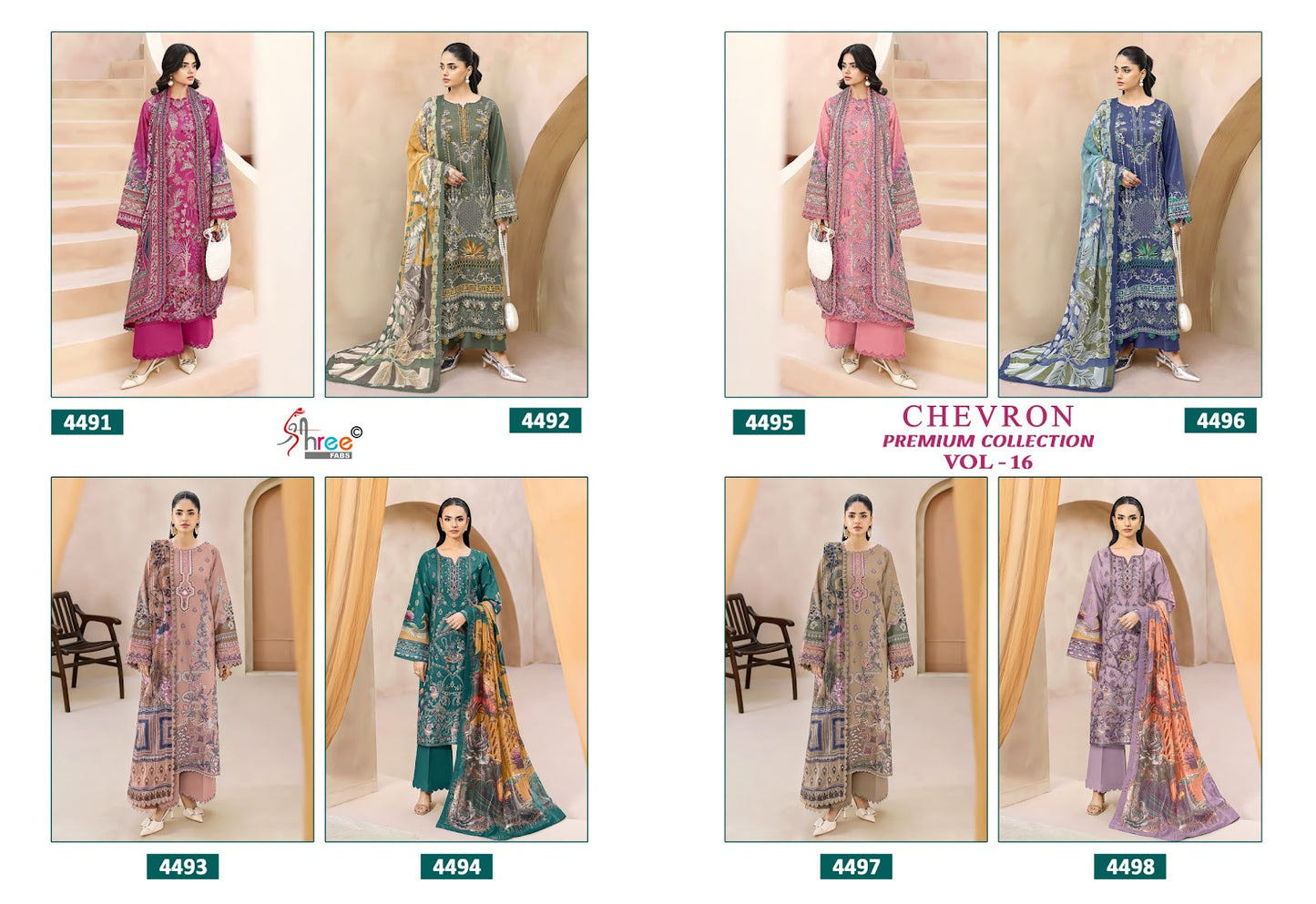 Chevron Vol 16 Premium Collection Shree Fabs Cotton Pakistani Patch Work Suits Wholesale Rate