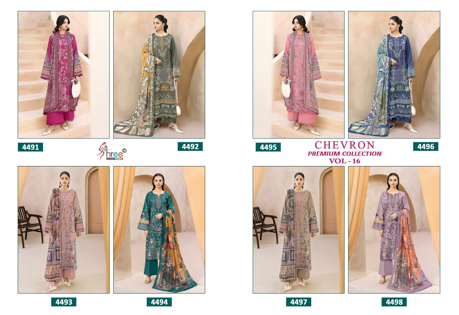 Chevron Vol 16 Premium Collection Shree Fabs Cotton Pakistani Patch Work Suits Wholesale Rate
