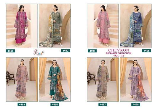 Chevron Vol 16 Premium Collection Shree Fabs Cotton Pakistani Patch Work Suits Wholesale Rate