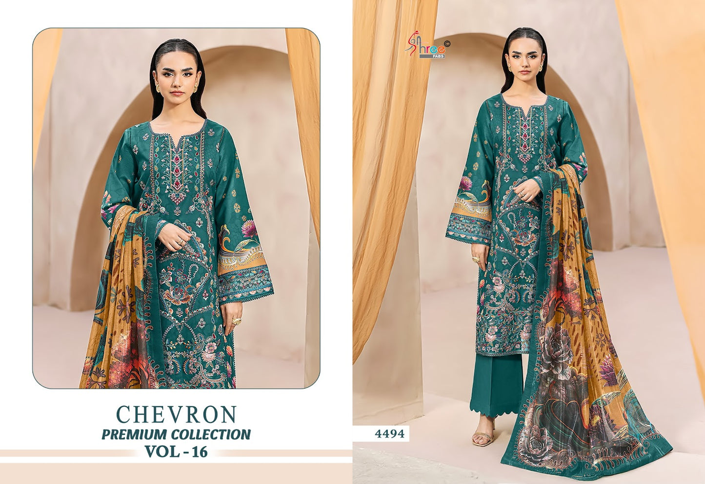 Chevron Vol 16 Premium Collection Shree Fabs Cotton Pakistani Patch Work Suits Wholesale Rate
