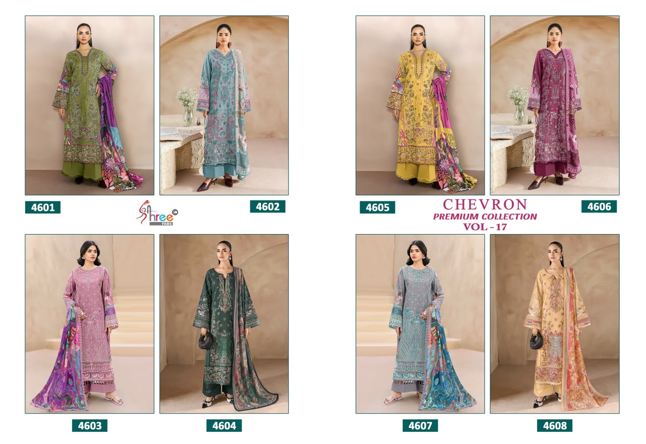 Chevron Vol 17 Premium Collection Shree Fabs Cotton Pakistani Patch Work Suits Wholesaler