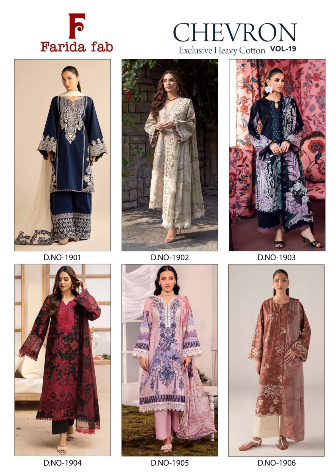 Chevron Vol 19 Farida Fab Lawn Cotton Karachi Salwar Suits Wholesaler Gujarat
