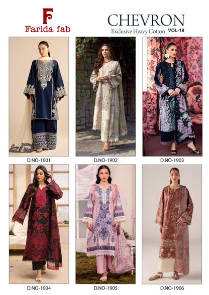 Chevron Vol 19 Farida Fab Lawn Cotton Karachi Salwar Suits Wholesaler Gujarat