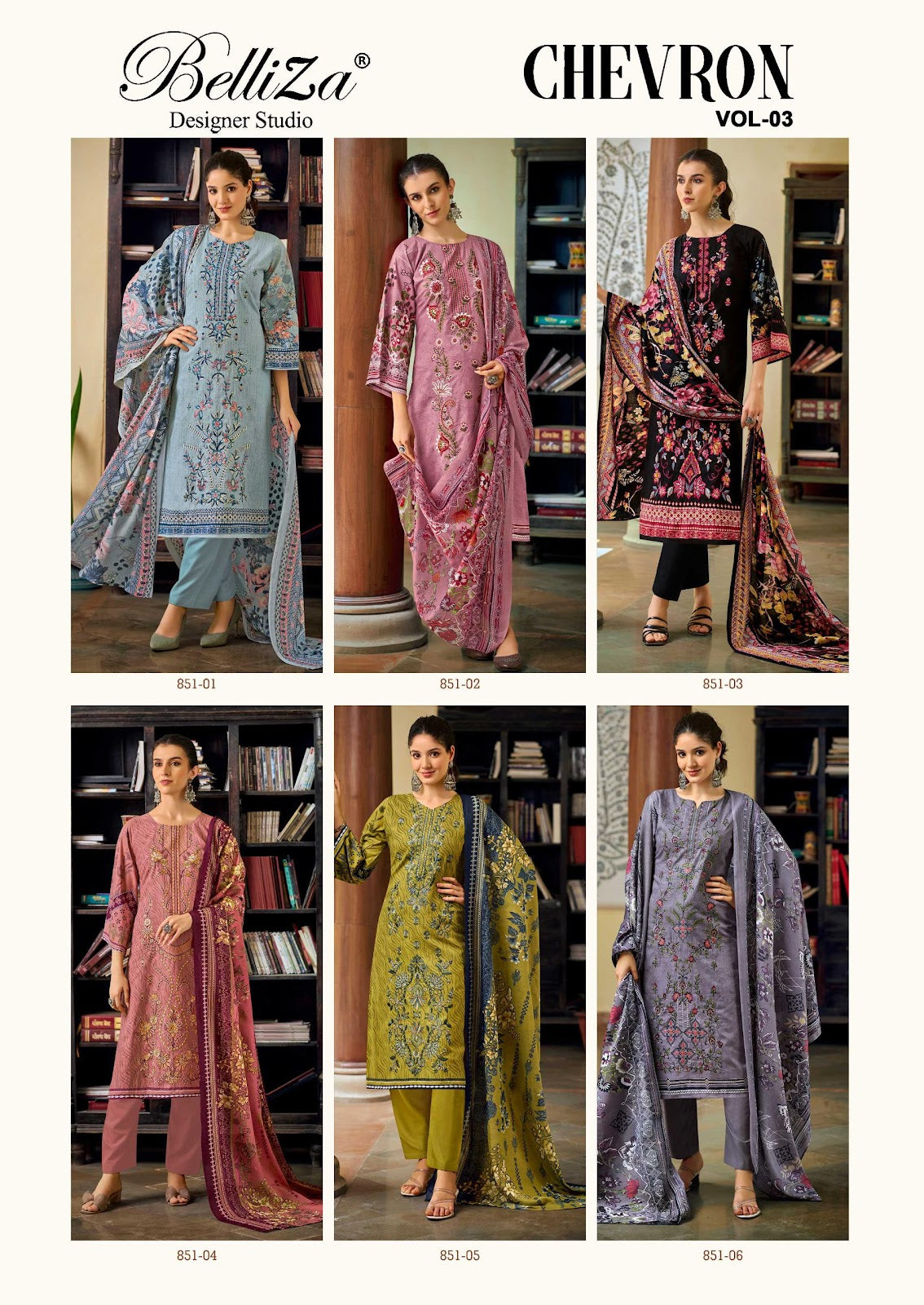 Chevron Vol 3 Belliza Designer Studio Cotton Karachi Salwar Suits Wholesale Price