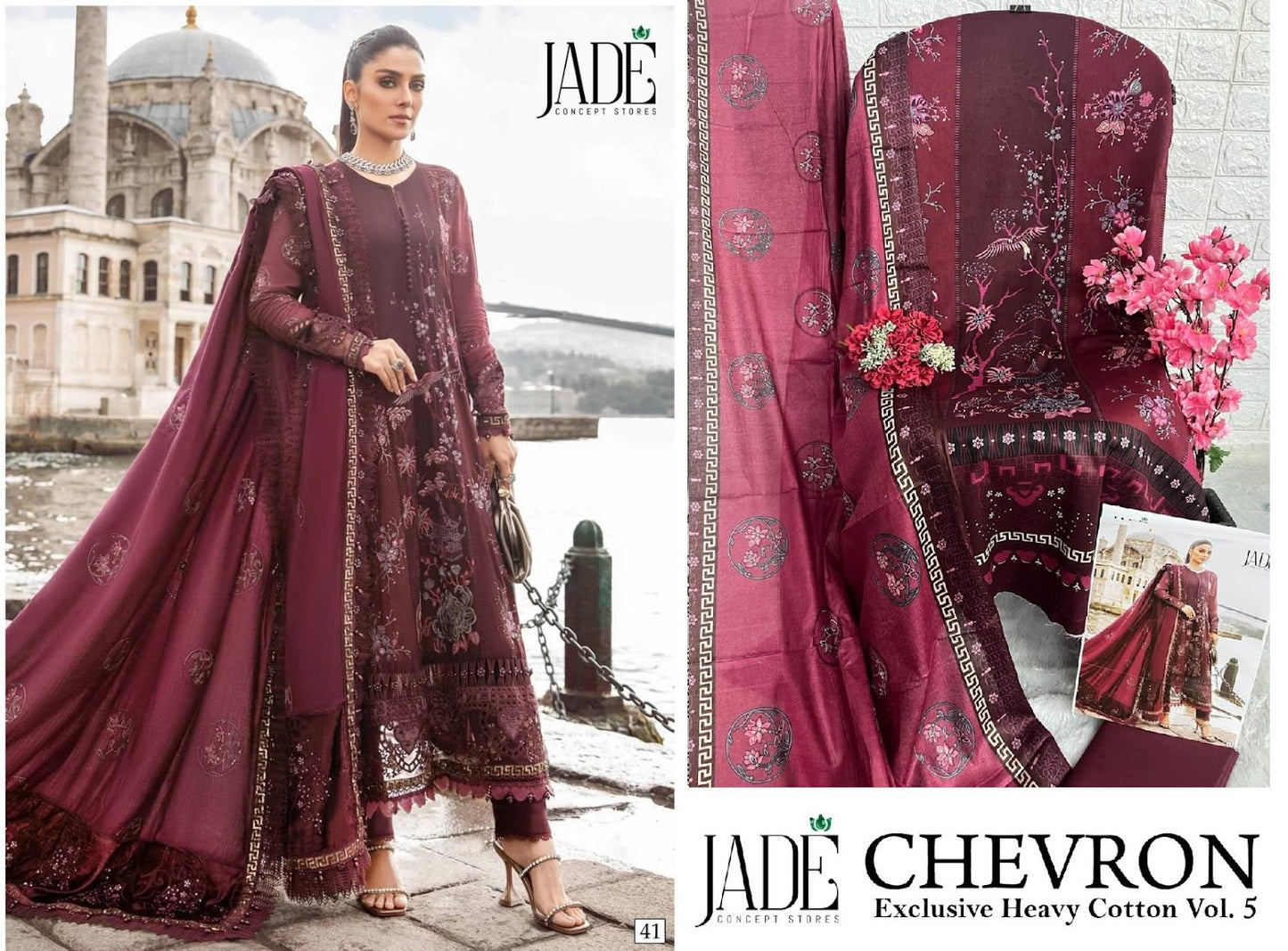 Chevron Vol 5 Jade Heavy Lawn Pakistani Readymade Suits Supplier Gujarat