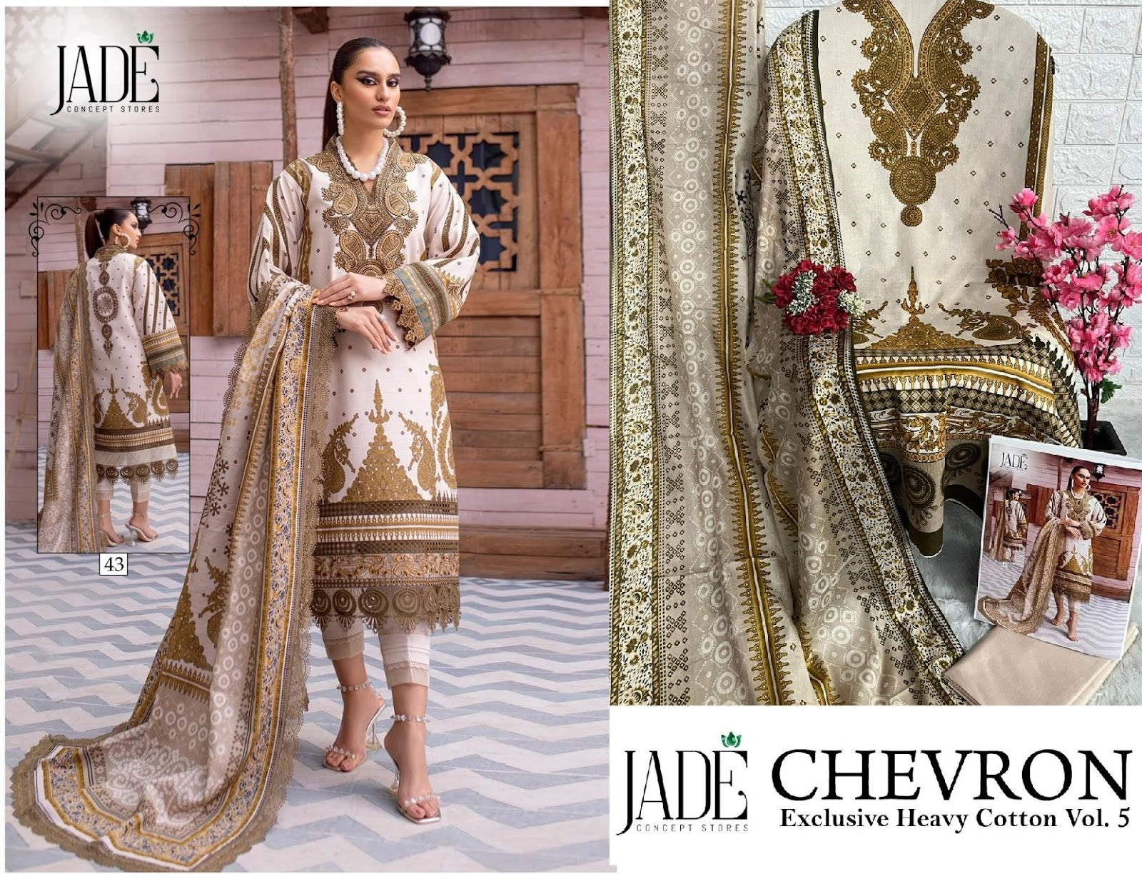 Chevron Vol 5 Jade Heavy Lawn Pakistani Readymade Suits Supplier Gujarat